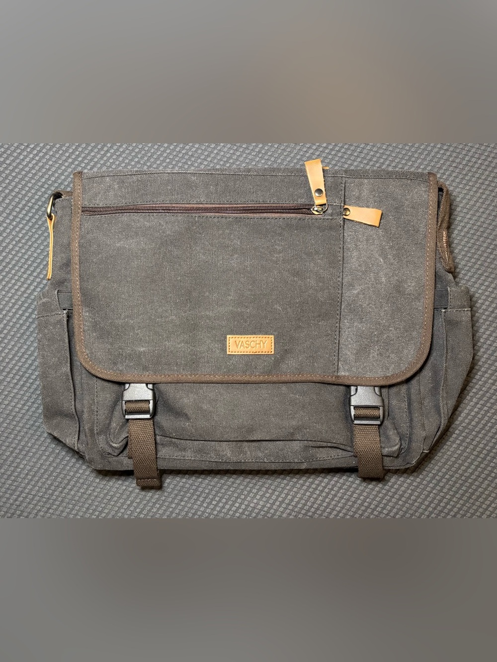 VASCHY Gray Canvas Laptop Messenger Bag Crossbody Work Satchel